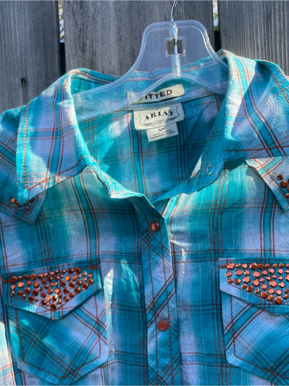 Ariat Teal Plaid Western Button-Down Shirt - Picture 3 of 3